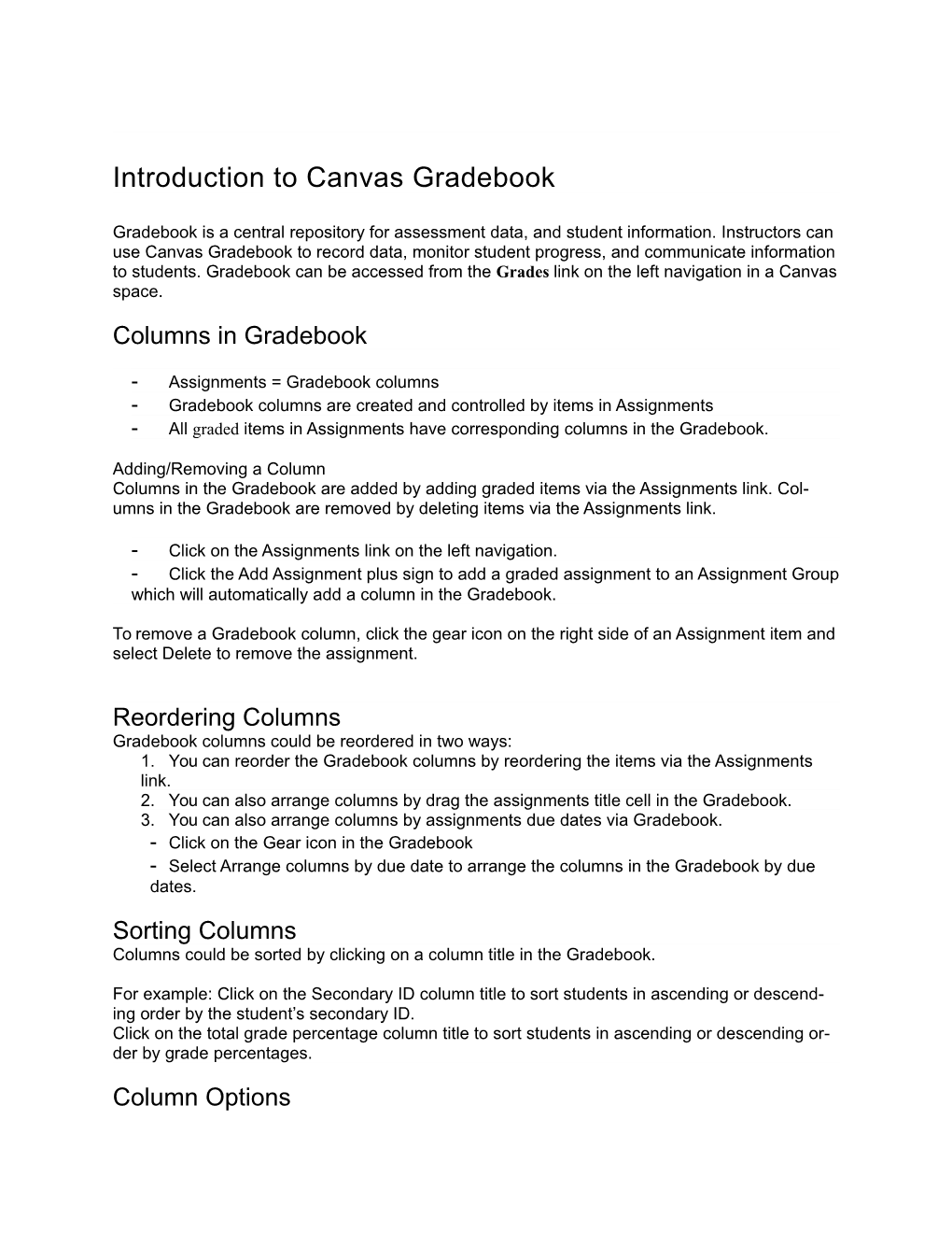 Introduction to Canvas Gradebook