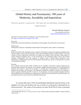Global History and Freemasonry: 300 Years of Modernity, Sociability and Imperialism