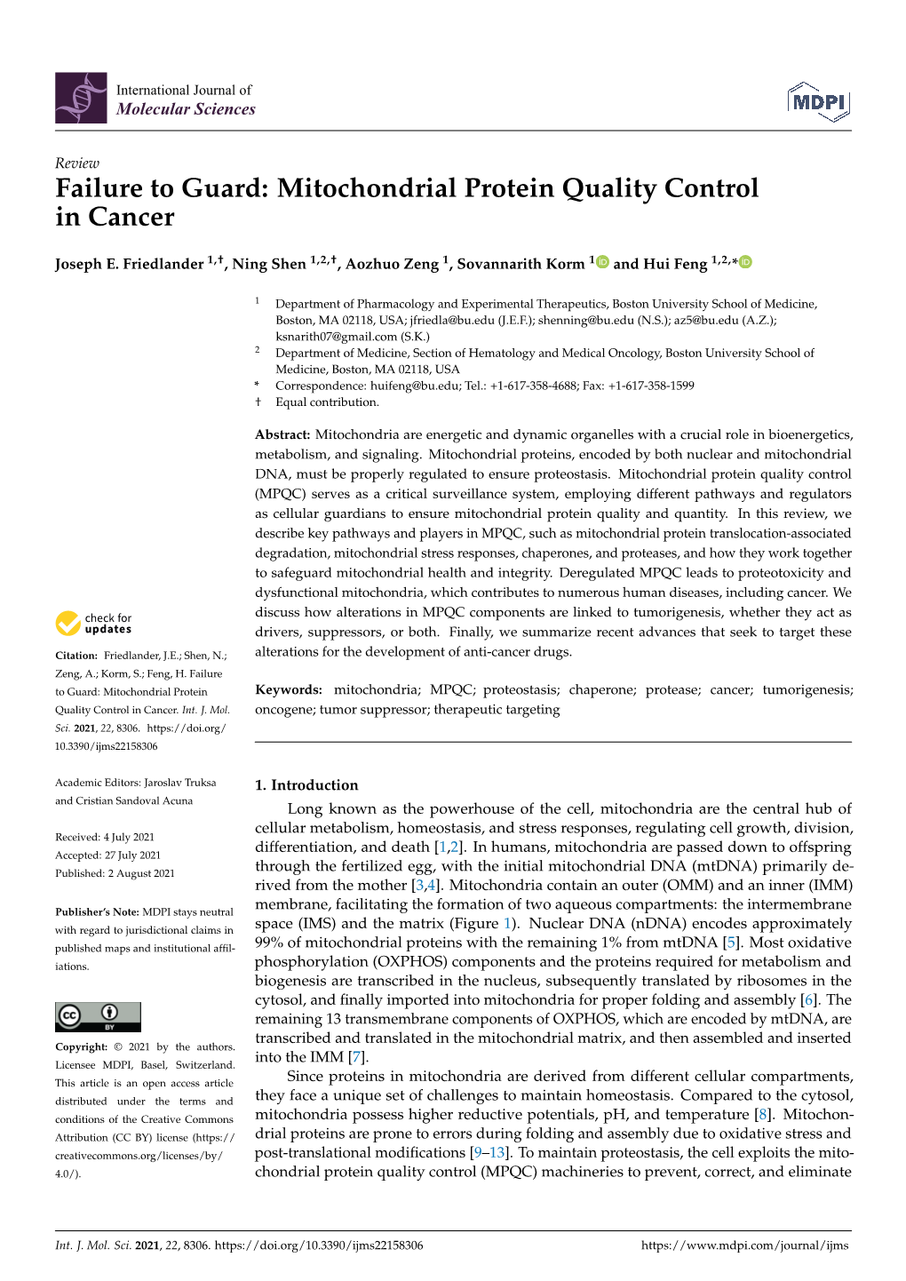 Mitochondrial Protein Quality Control in Cancer