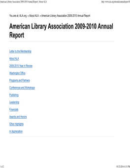 American Library Association 2009-2010 Annual Report | About ALA