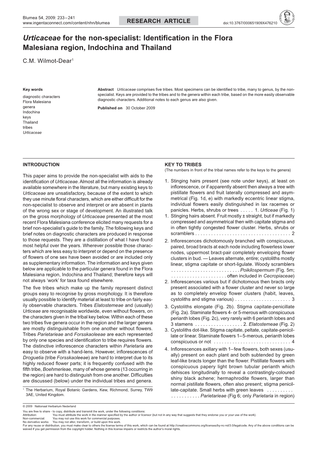 Identification in the Flora Malesiana Region, Indochina and Thailand