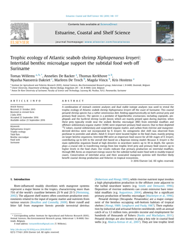 Trophic Ecology of Atlantic Seabob Shrimp Xiphopenaeus Kroyeri: Intertidal Benthic Microalgae Support the Subtidal Food Web Off Suriname