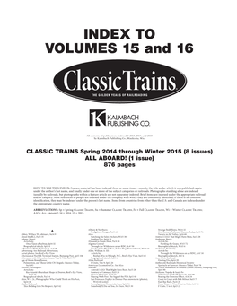 Classic Trains' 2014-2015 Index