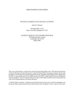 Nber Working Paper Series Financial Markets and The