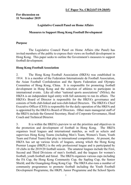 Administration's Paper on Measures to Support Hong Kong Football