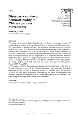 Disorderly Conduct: Feminist Nudity in Chinese Protest Movements
