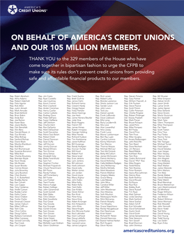 On Behalf of America's Credit Unions and Our