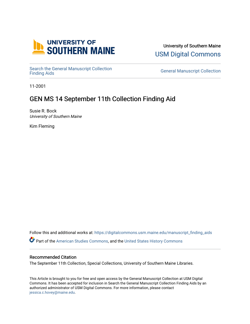 GEN MS 14 September 11Th Collection Finding Aid