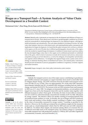 Biogas As a Transport Fuel—A System Analysis of Value Chain Development in a Swedish Context