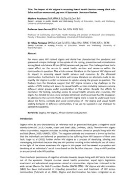 The Impact of HIV Stigma in Accessing Sexual Health Services Among Black Sub- Sahara African Woman and Gay Men: a Systematic Literature Review