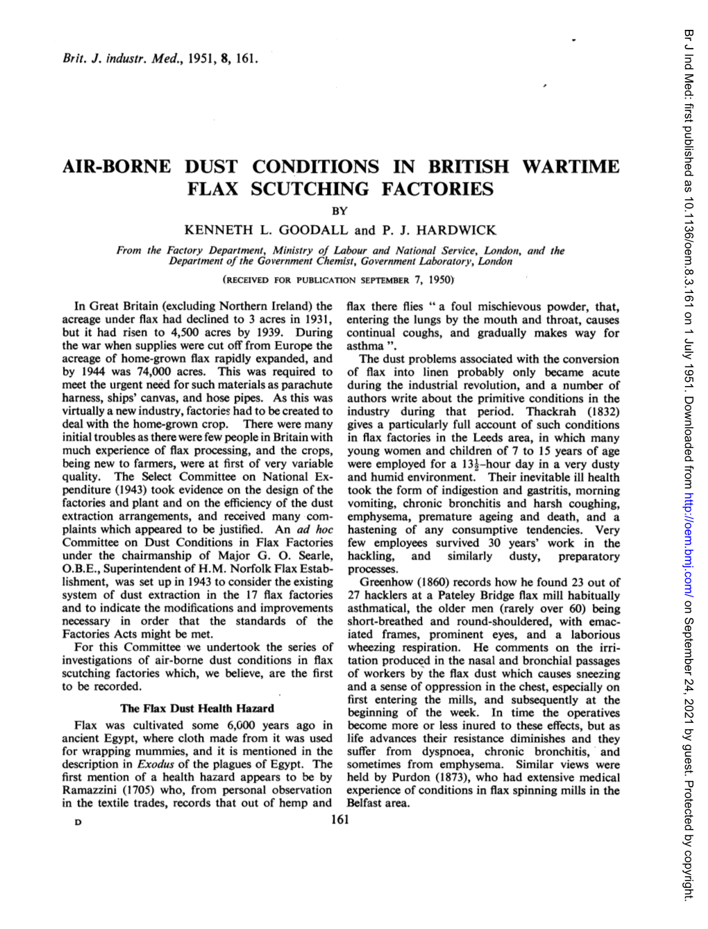 Air-Borne Dust Conditions in British Wartime Flax Scutching Factories by Kenneth L