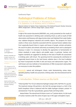 Radiological Problems of Tritium B