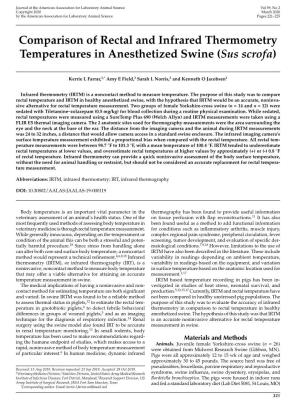 Comparison of Rectal and Infrared Thermometry Temperatures in Anesthetized Swine (Sus Scrofa)