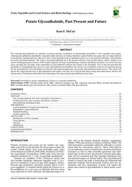 Potato Glycoalkaloids, Past Present and Future