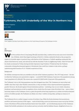 Turkmens, the Soft Underbelly of the War in Northern Iraq | the Washington Institute