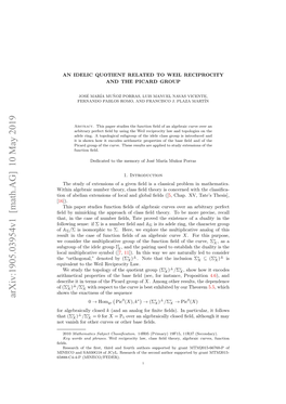 Arxiv:1905.03954V1 [Math.AG] 10 May 2019 � 0 ∗ ∗ ⊥⊥ ∗ 0 0 → Homgr Pic (X), K → (ΣX ) /ΣX → Pic (X) for Algebraically Closed K (And an Analog for ﬁnite ﬁelds)