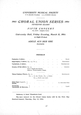 1903-CHORAL UNION SERIES-I904 FIFTEENTH SEASON FIFTH CONCERT (No