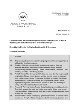 Update on the Success of Adur & Worthing Climate Conference