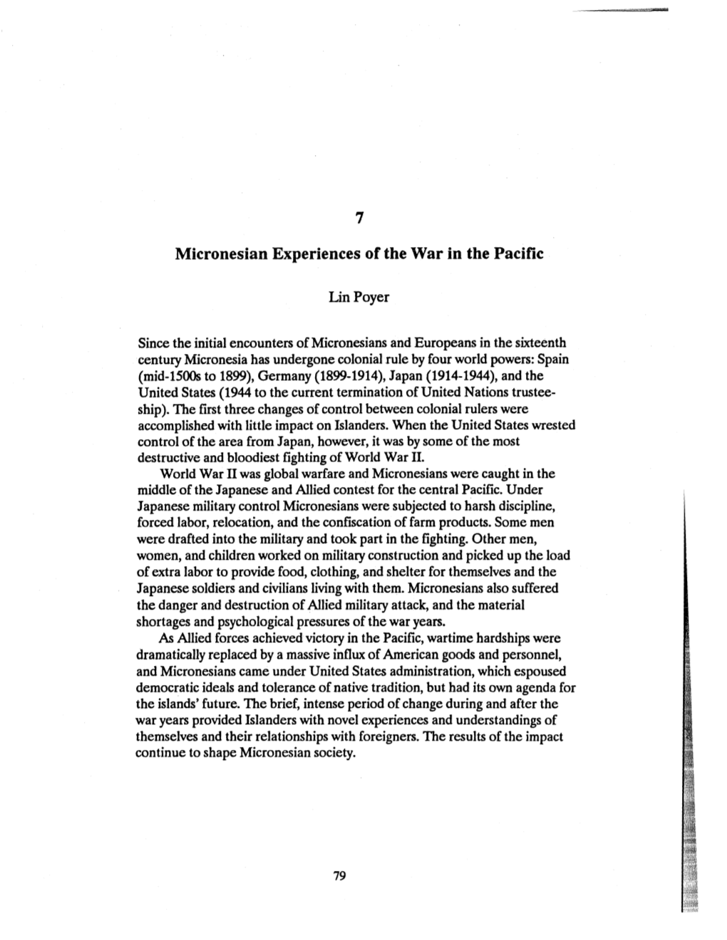 7 Micronesian Experiences of the War in the Pacific