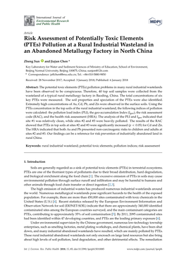 Risk Assessment of Potentially Toxic Elements (Ptes) Pollution at a Rural Industrial Wasteland in an Abandoned Metallurgy Factory in North China