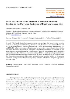 Novel Ti/Zr Based Non-Chromium Chemical Conversion Coating for the Corrosion Protection of Electrogalvanized Steel