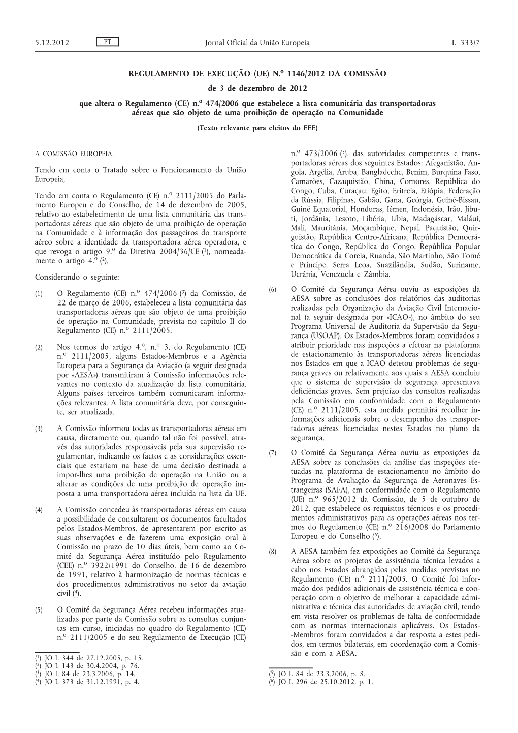 No 1146/2012 Da Comissão, De 3 De Dezembro De