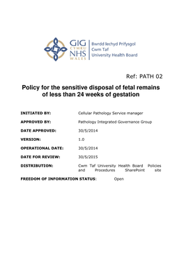Policy for the Sensitive Disposal of Fetal Remains of Less Than 24 Weeks of Gestation