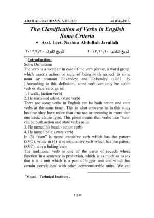 The Classification of Verbs in English Some Criteria the Classification of Verbs in English Some Criteria Asst
