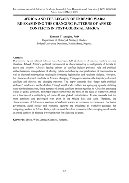 Africa and the Legacy of Endemic Wars: Re-Examining the Changing Patterns of Armed Conflicts in Post-Colonial Africa