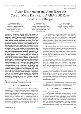 Avian Distribution and Abundance the Case of Mettu District, ILU ABA BOR Zone, Southwest Ethiopia