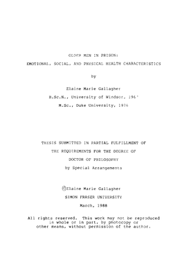 Older Men in Prison : Emotional, Social, and Physical Health Characteristics