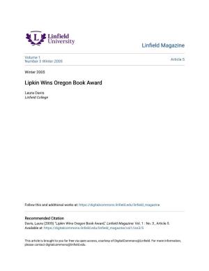 Lipkin Wins Oregon Book Award