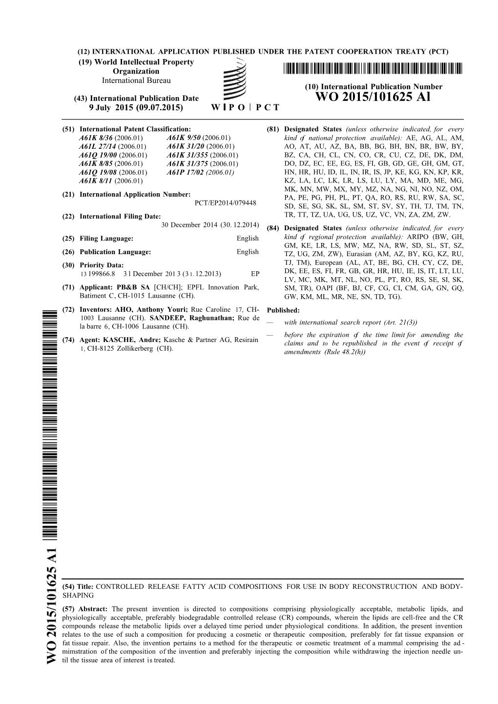 WO 2015/101625 Al 9 July 2015 (09.07.2015) W P O P C T