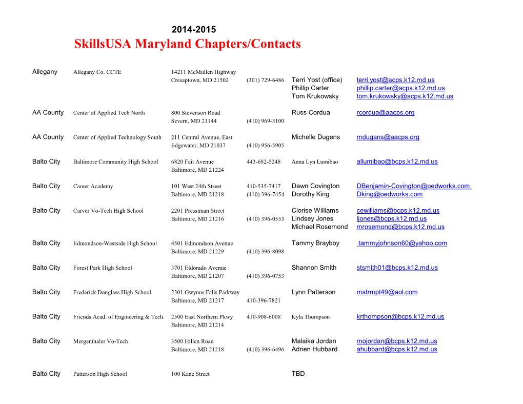 Skillsusa Maryland Chapters/Contacts