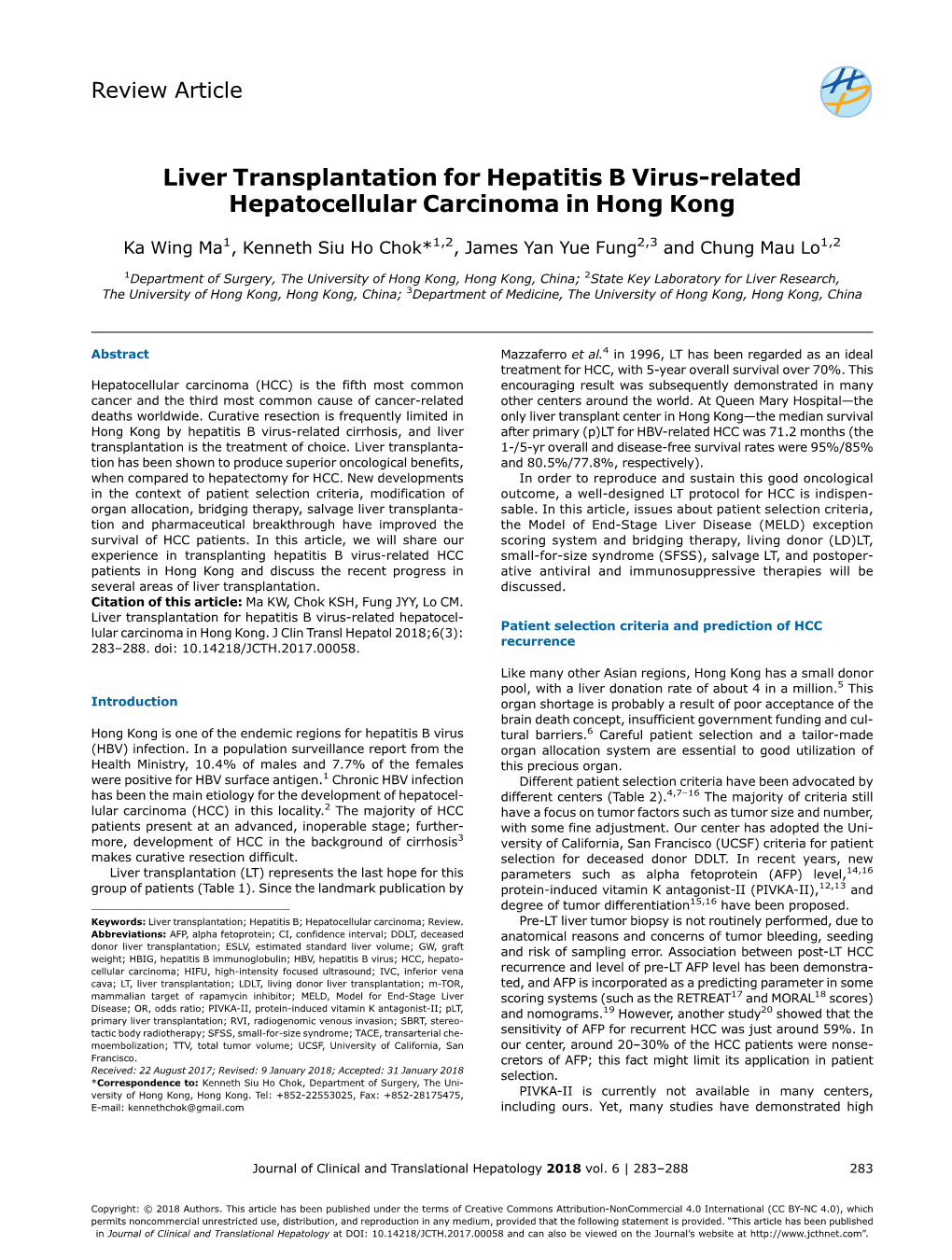 Liver Transplantation for Hepatitis B Virus-Related Hepatocellular Carcinoma in Hong Kong