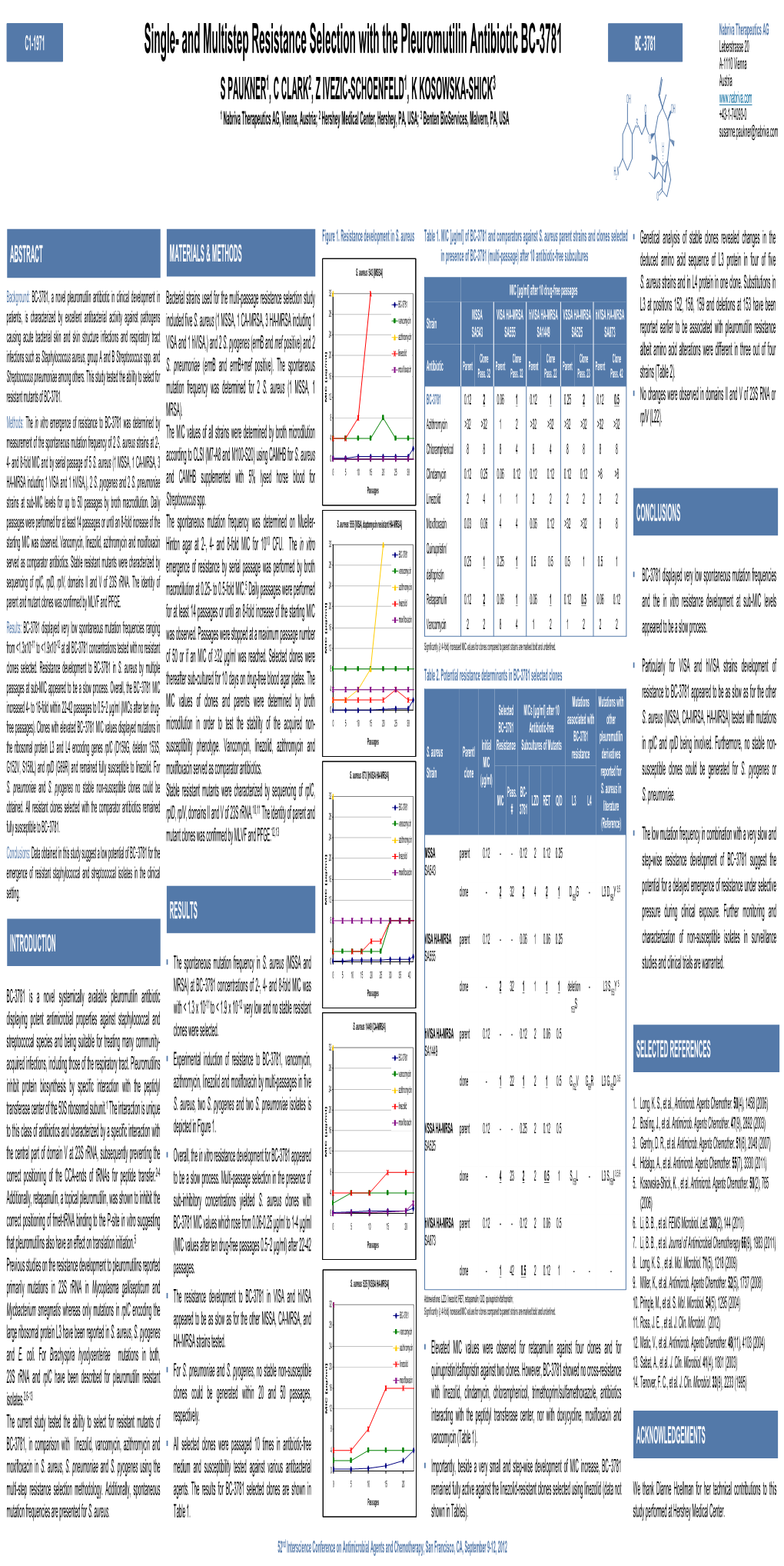 And Multistep Resistance Selection with the Pleuromutilin Antibiotic BC