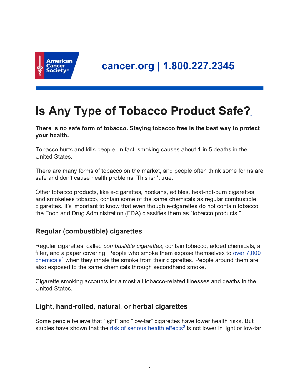 Is Any Type of Tobacco Product Safe?