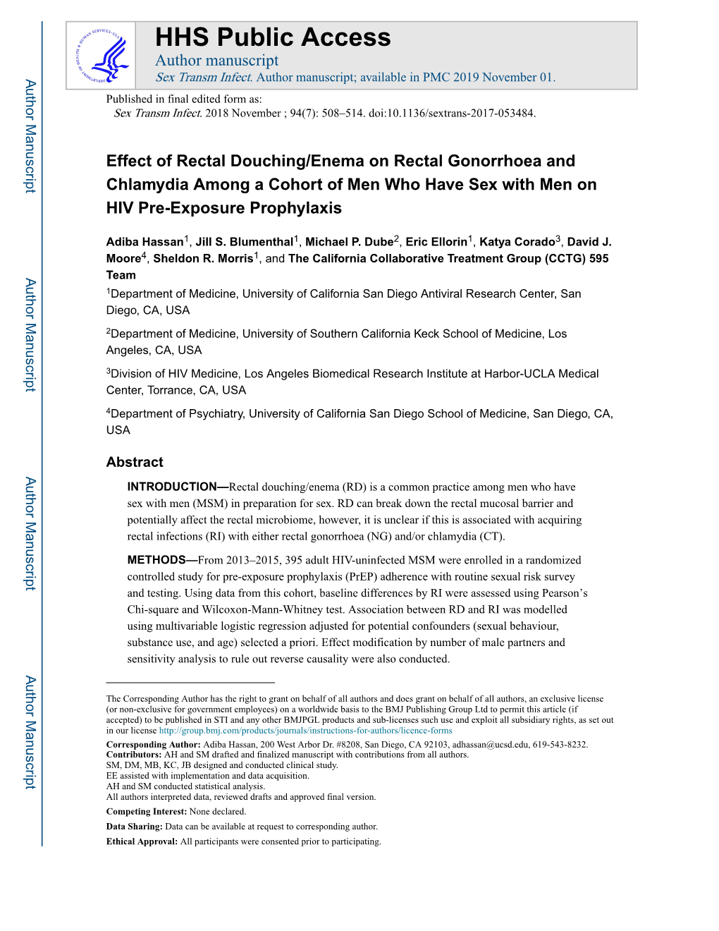 Effect of Rectal Douching/Enema on Rectal Gonorrhoea and Chlamydia Among a Cohort of Men Who Have Sex with Men on HIV Pre-Exposure Prophylaxis