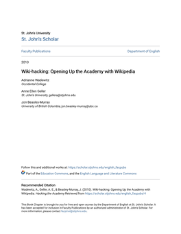 Wiki-Hacking: Opening up the Academy with Wikipedia