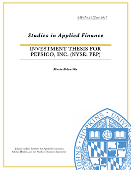 Investment Thesis for Pepsico, Inc. (Nyse: Pep)