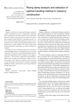 Rising Damp Analysis and Selection of Optimal Handling Method in Masonry Construction