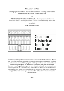 MALCOLM CHASE Unemployment Without Protest: the Ironstone Mining Communities of East Cleveland in the Inter-War Period