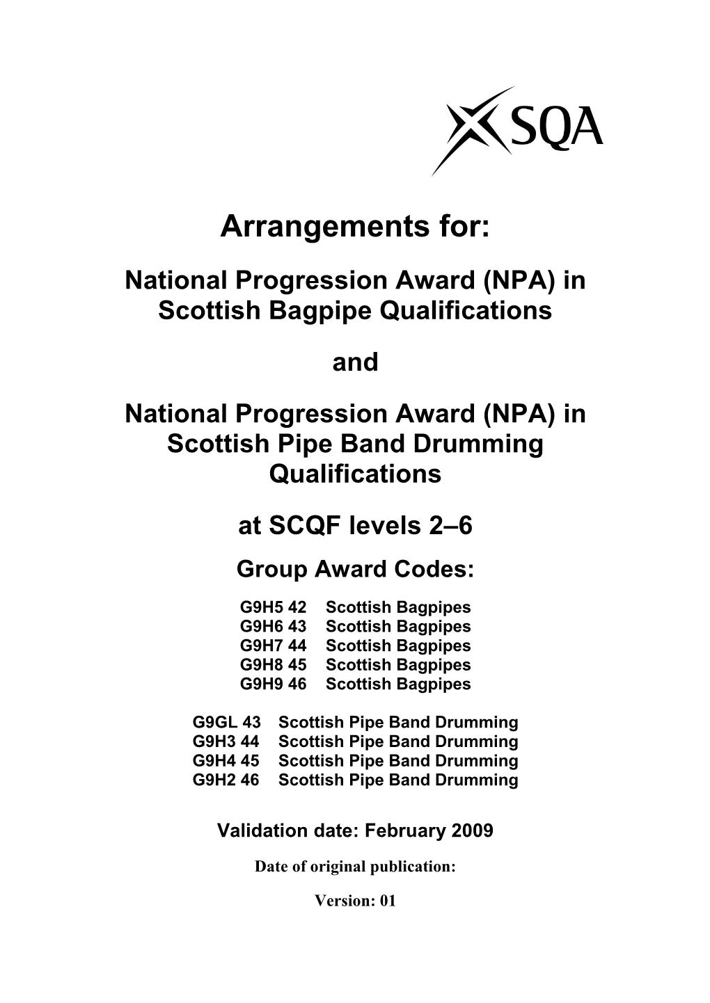 Arrangements NPA Scottish Pipe Band Drumming at SCQF Levels 3 4 5 & 6