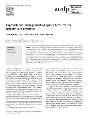 Approach and Management of Spider Bites for the Primary Care Physician