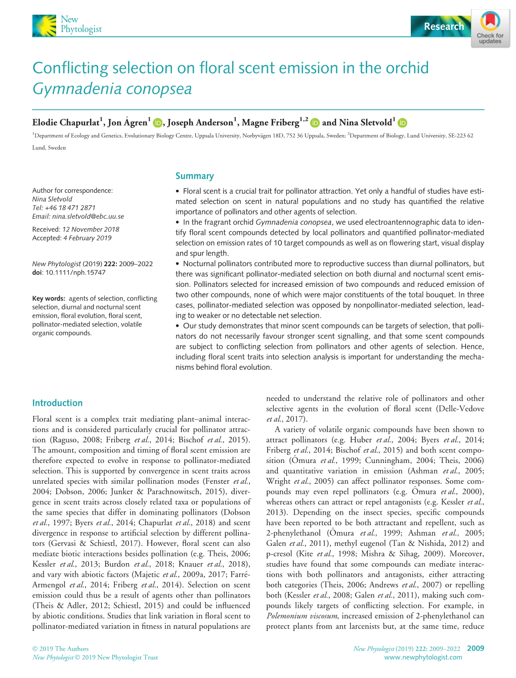 Conflicting Selection on Floral Scent Emission in the Orchid Gymnadenia Conopsea