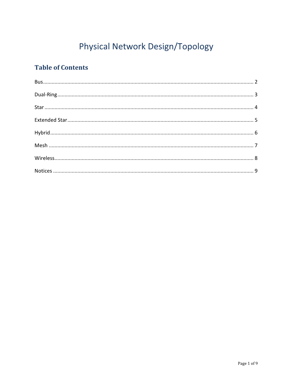 Physical Network Design/Topology