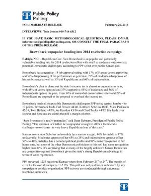 Brownback Unpopular Heading Into 2014 Re-Election Campaign