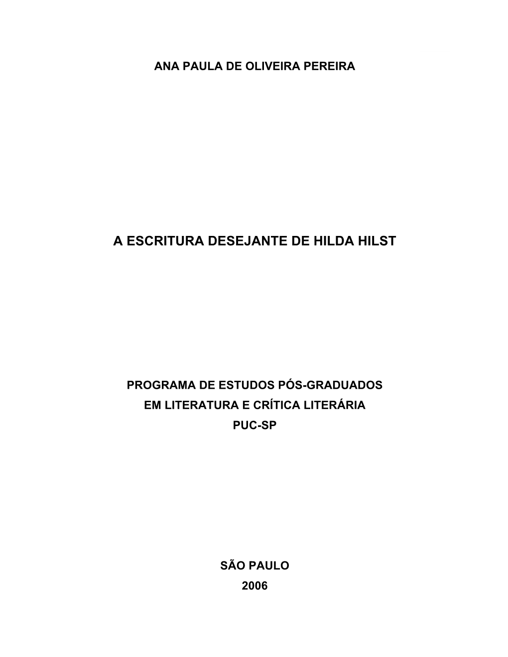 A Escritura Desejante De Hilda Hilst