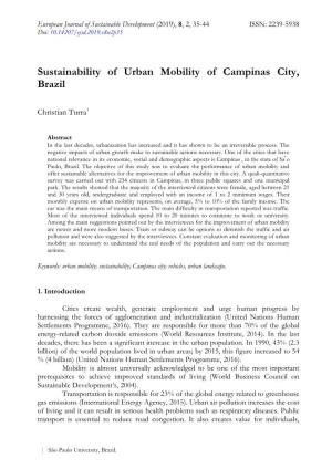 Sustainability of Urban Mobility of Campinas City, Brazil