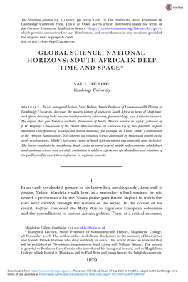 Global Science, National Horizons: South Africa in Deep Time and Space*